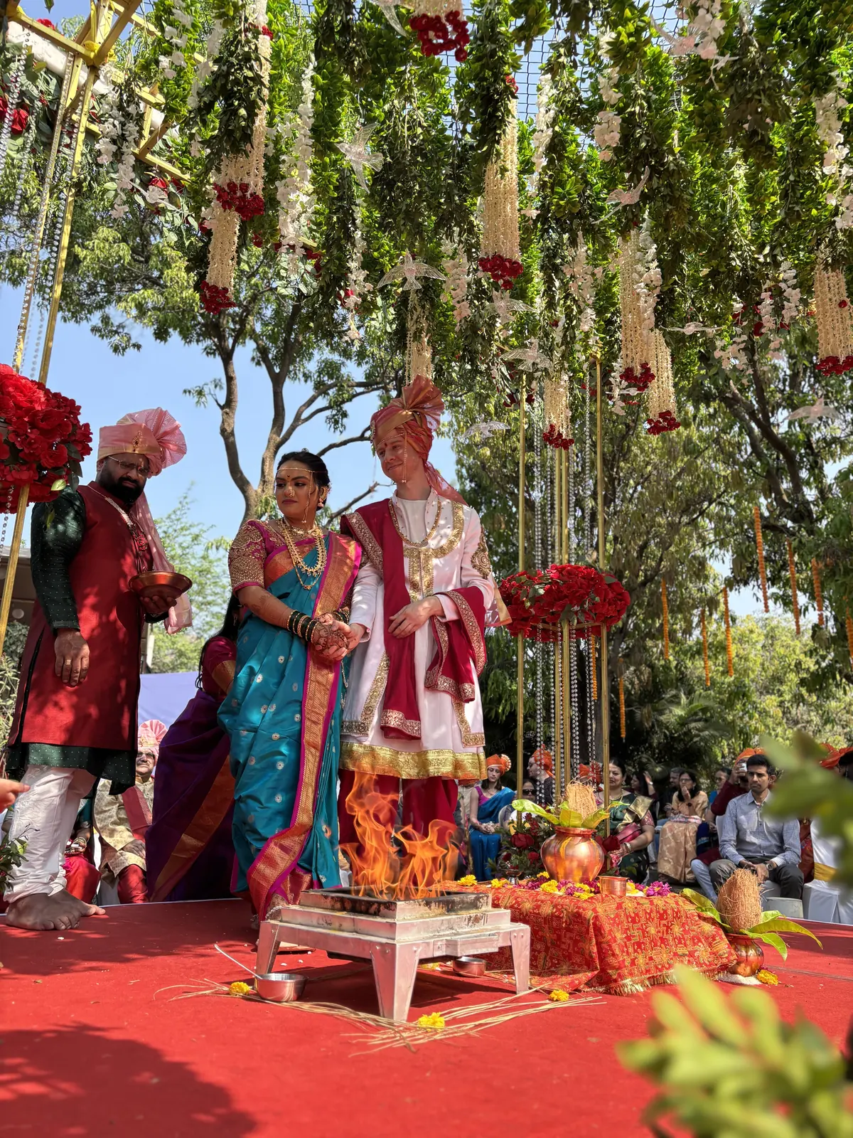 Couple at the sacred fire during the ceremony
