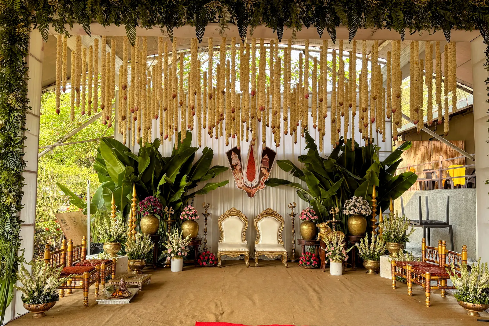Mandap under the bamboo canopy on the lawn
