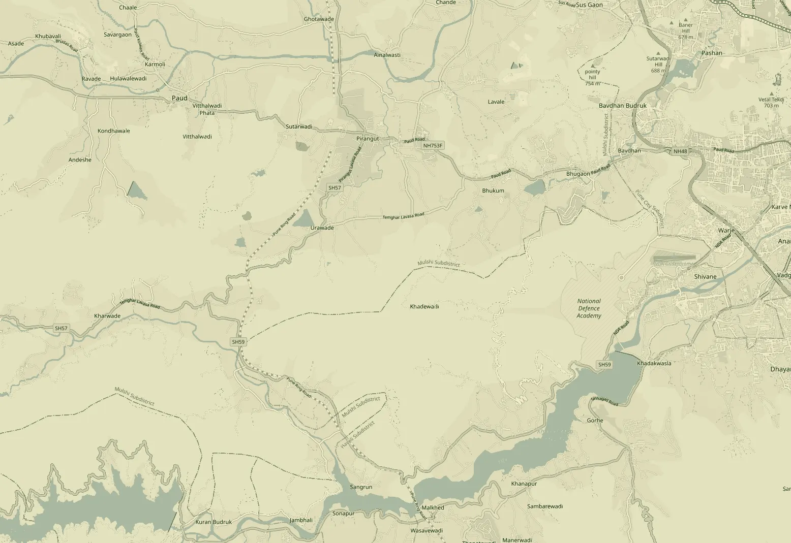 Map of the drive from Chandni Chowk, Pune, to The Farmstead at Kharawade, Mulshi