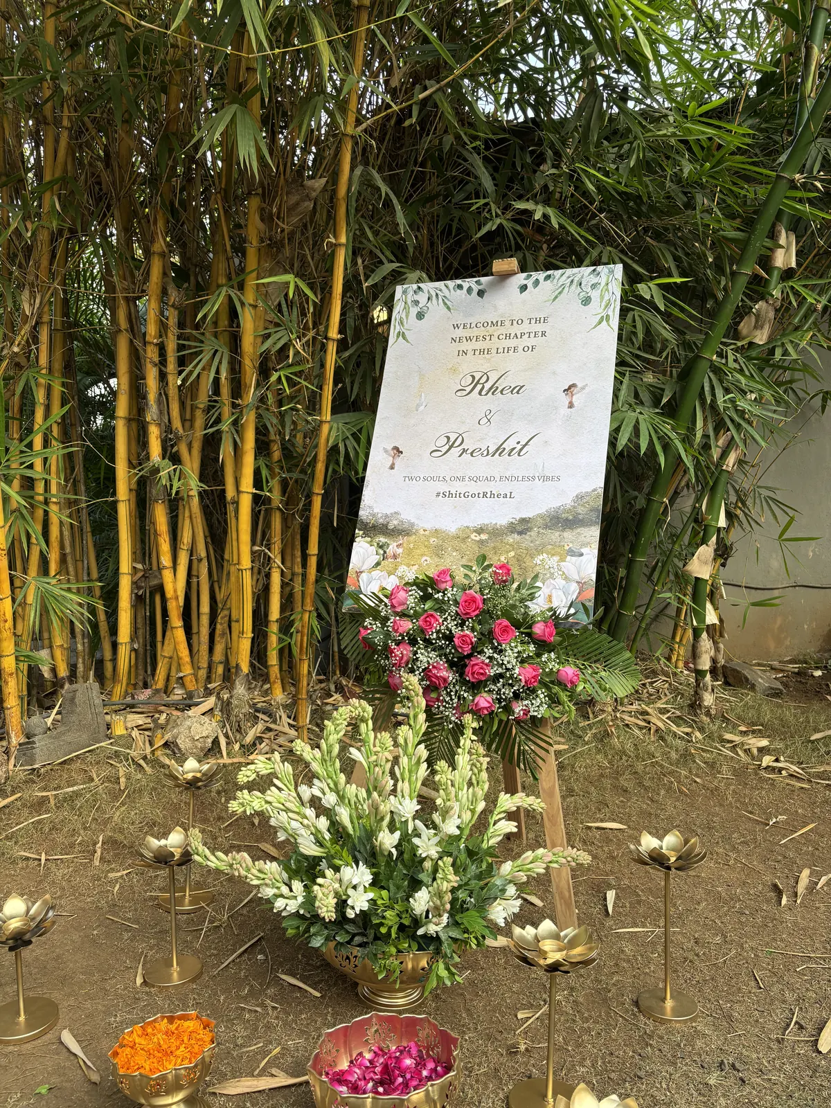 Welcome sign among the bamboo
